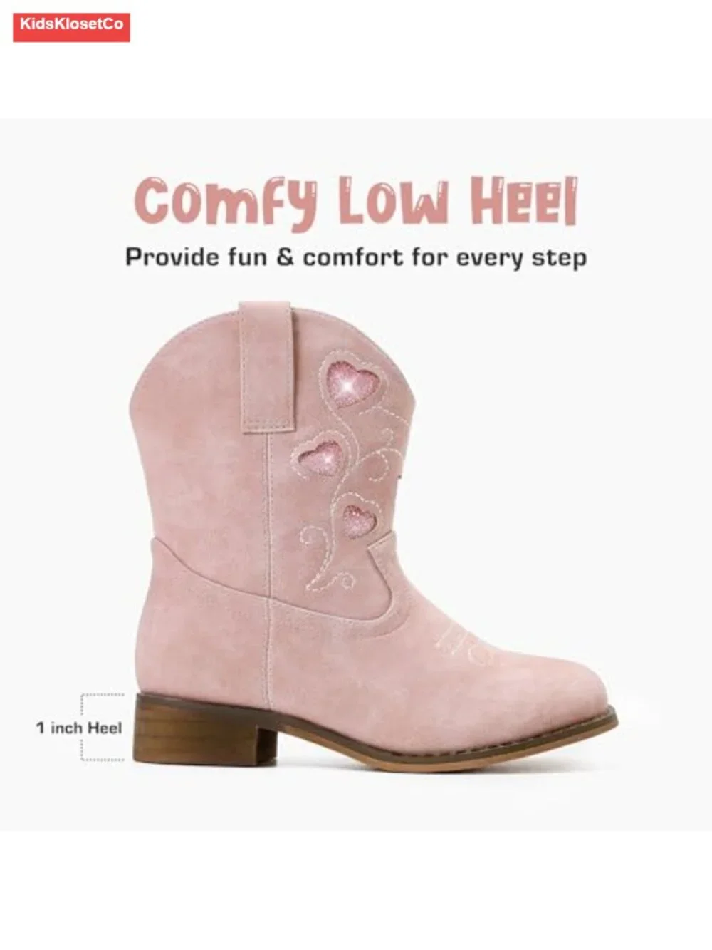 Toddler Cowgirl Boots Girls Cowboy Boot Ankle Zip Glitter Heart